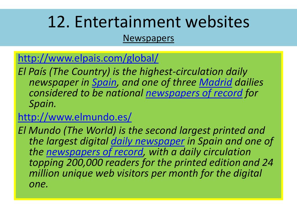 12. Entertainment websites Newspapers