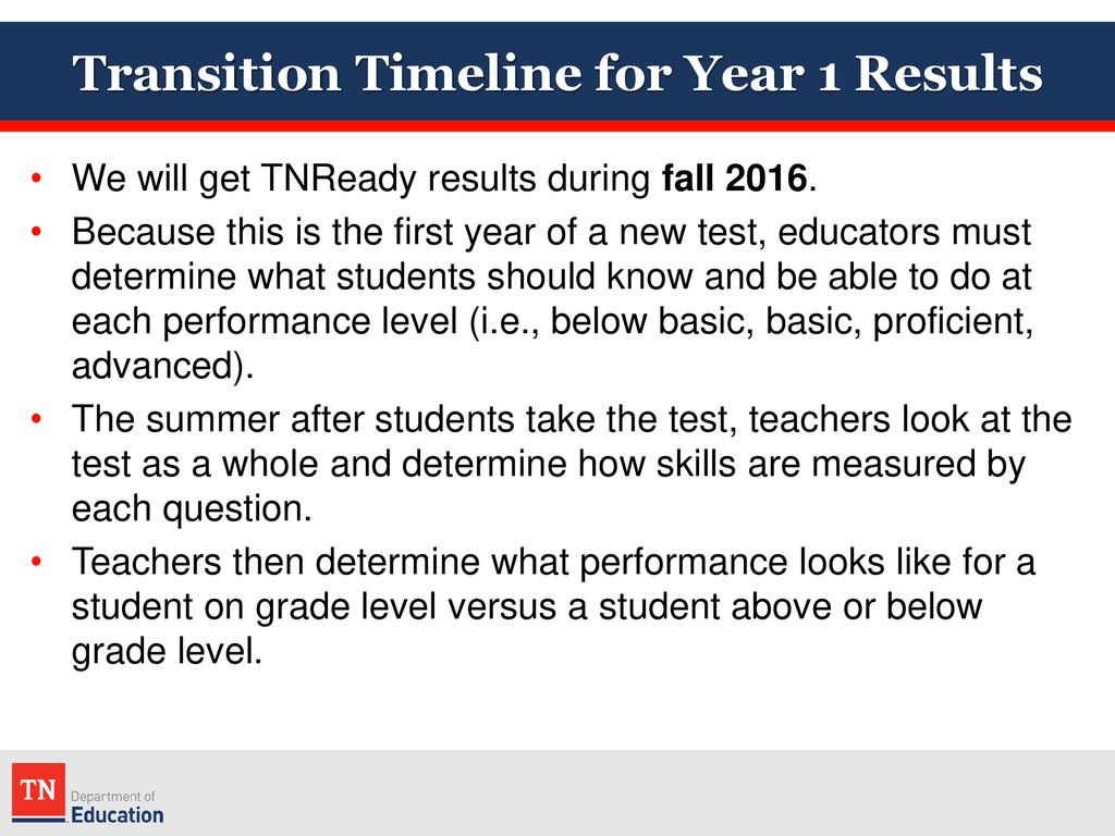 Transition Timeline for Year 1 Results
