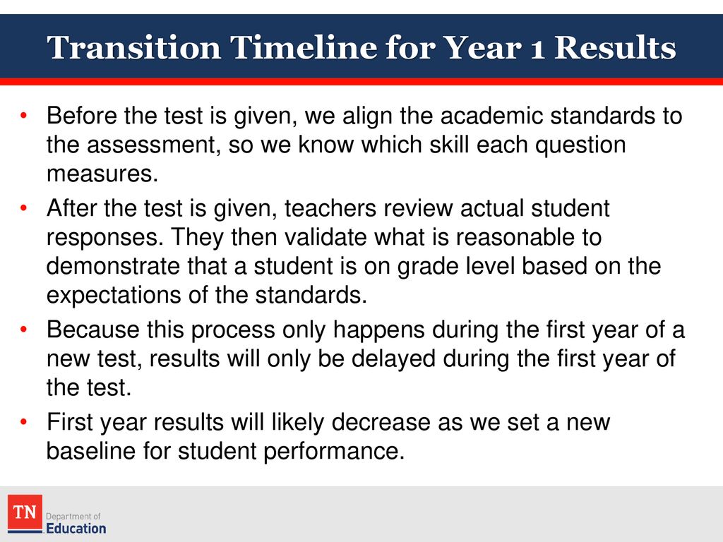 Transition Timeline for Year 1 Results