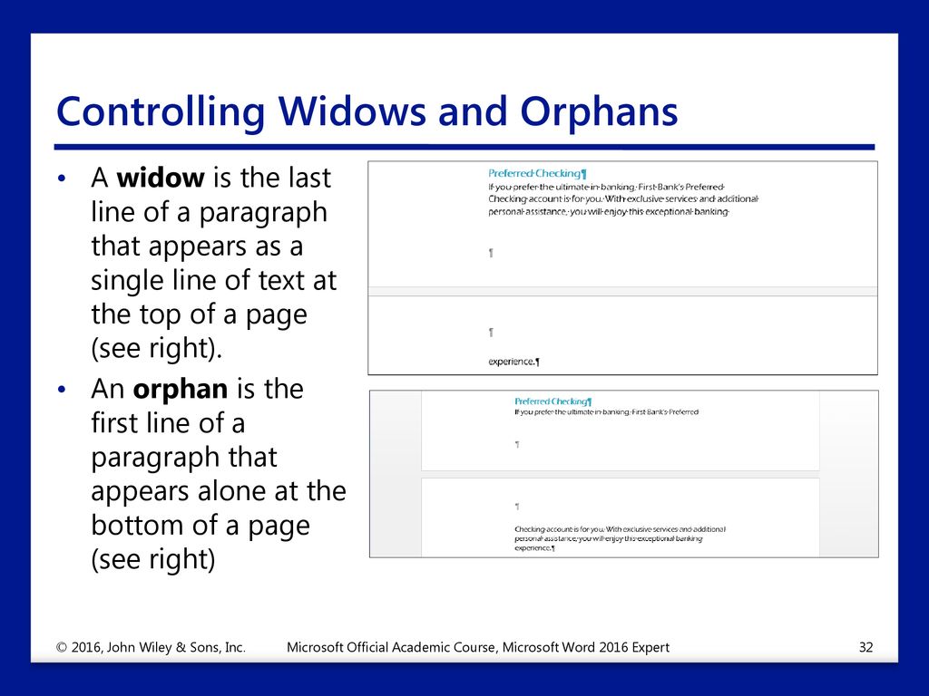 widow and orphan in word 2016