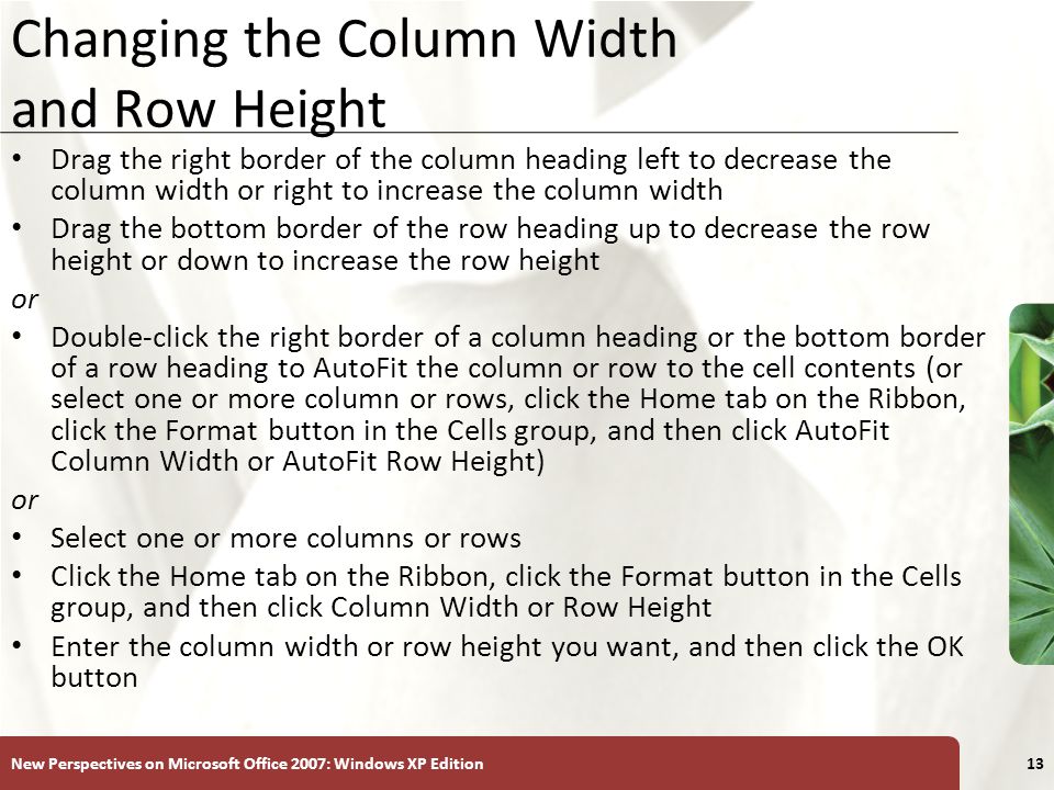 Changing the Column Width and Row Height