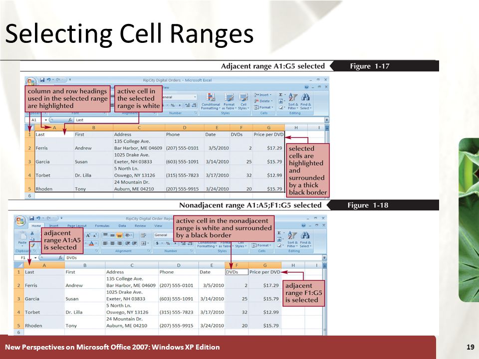 Selecting Cell Ranges New Perspectives on Microsoft Office 2007: Windows XP Edition