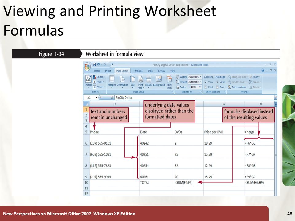 Viewing and Printing Worksheet Formulas