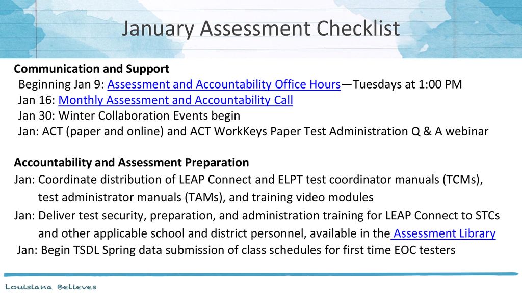 Assessment and accountability monthly call ppt download