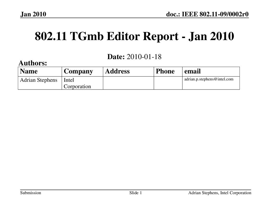 TGmb Editor Report - Jan 2010