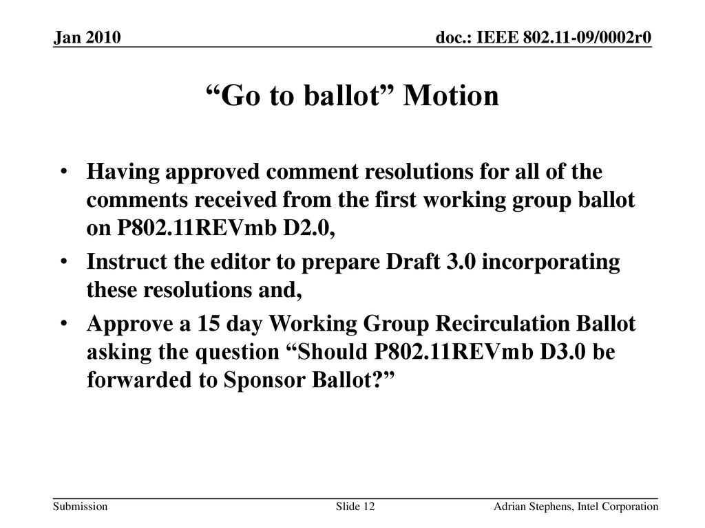 May 2006 doc.: IEEE /0528r0. Jan Go to ballot Motion.
