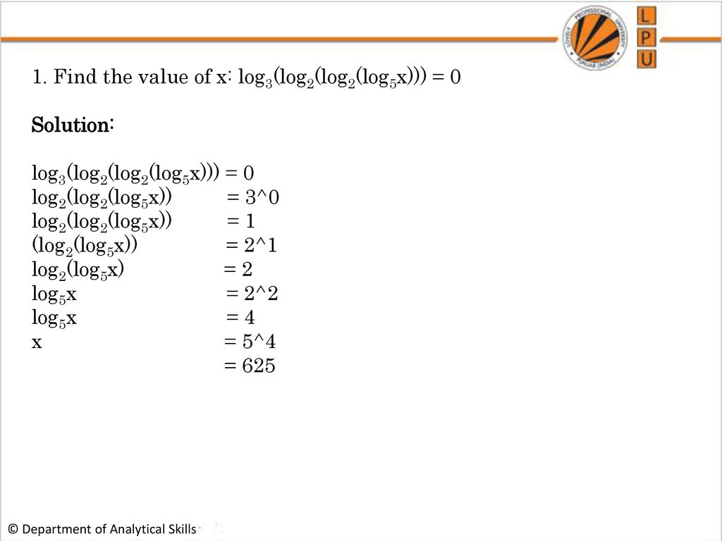 Logarithms C Department Of Analytical Skills Ppt Download