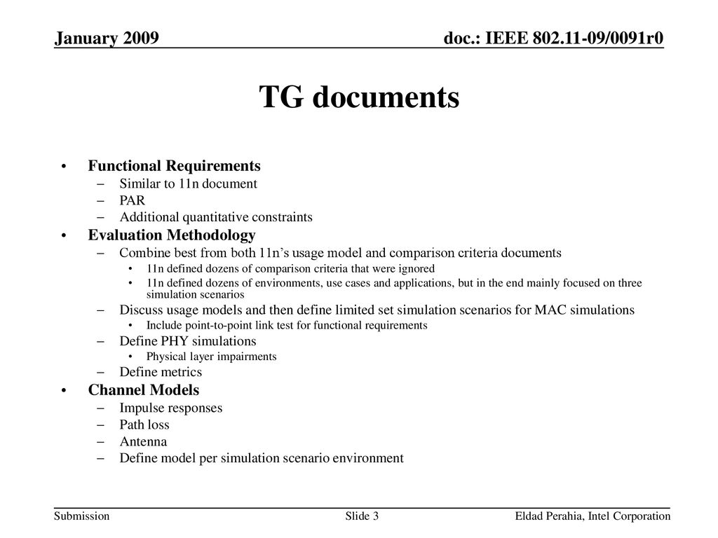 TG documents January 2009 Functional Requirements
