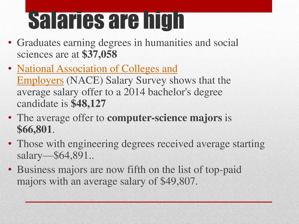 Salaries are high Graduates earning degrees in humanities and social sciences are at $37,058.