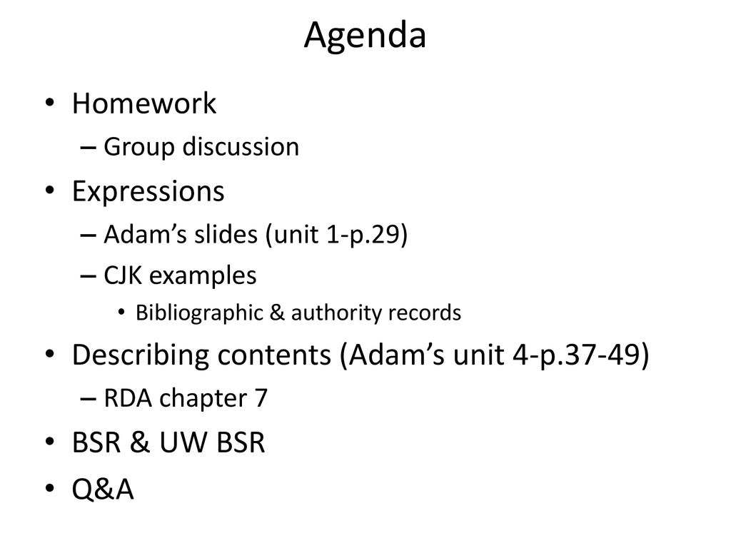 Agenda Homework Expressions
