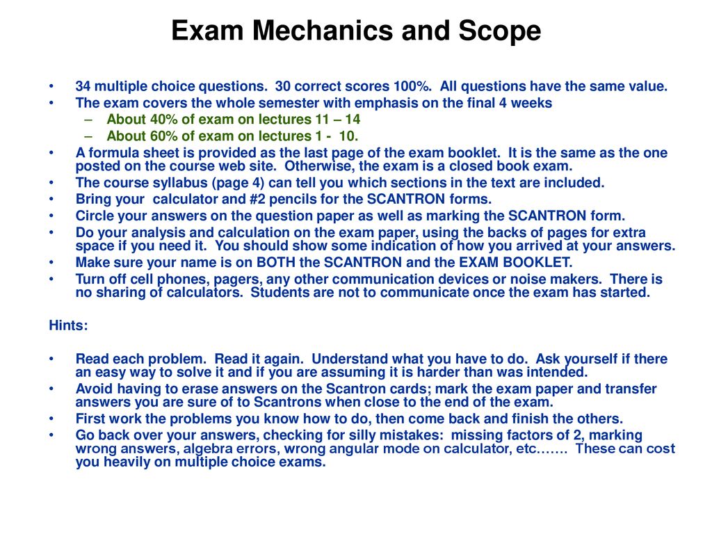 Exam Mechanics and Scope