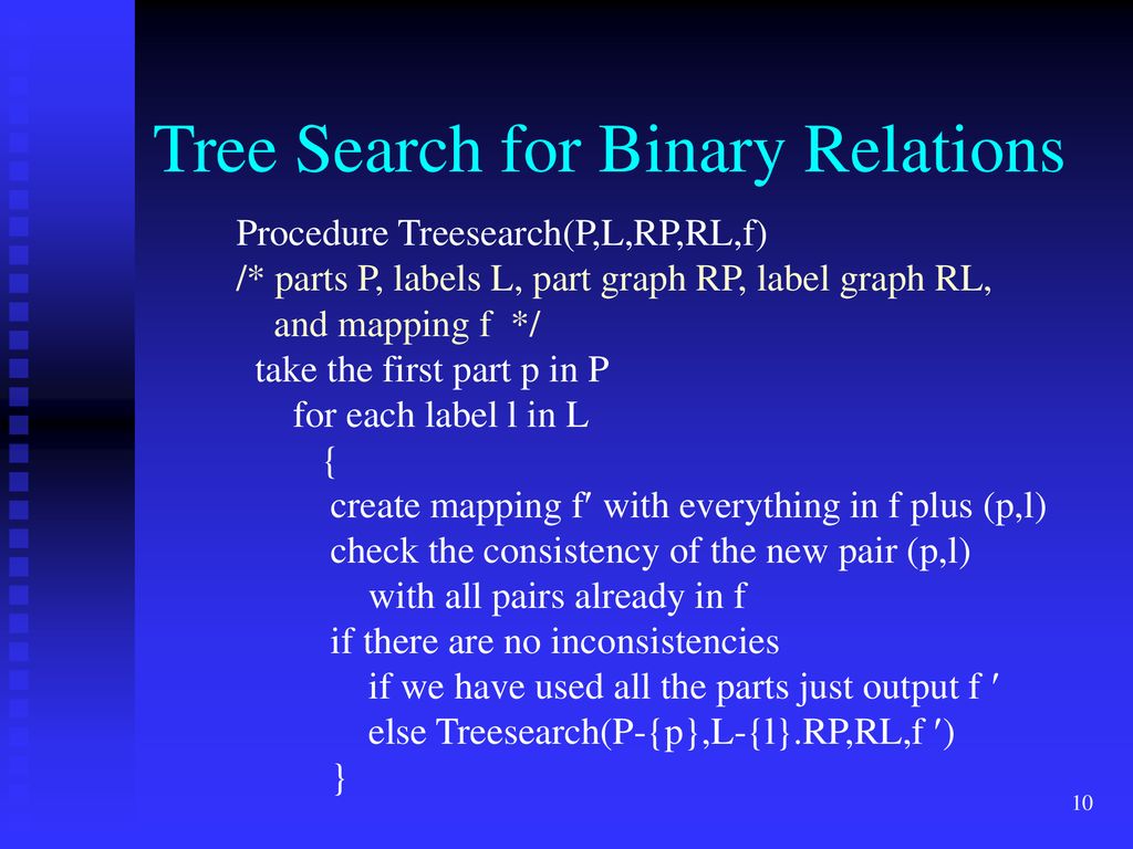 Tree Search for Binary Relations