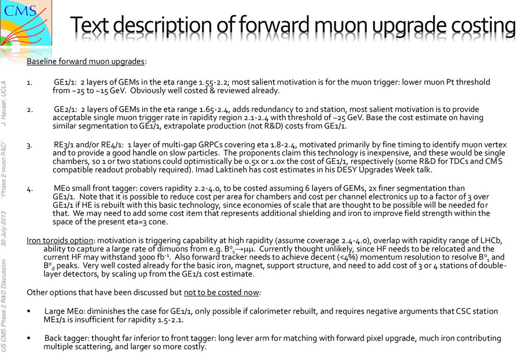 Text description of forward muon upgrade costing
