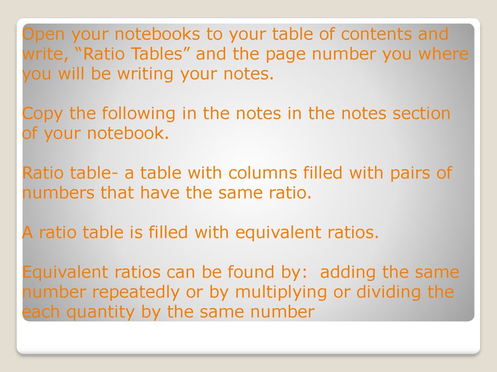 Ratios Tables Make A Ratio Table Think Of A Relationship