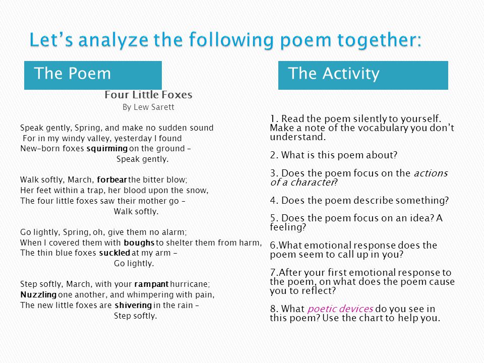 Let’s analyze the following poem together: