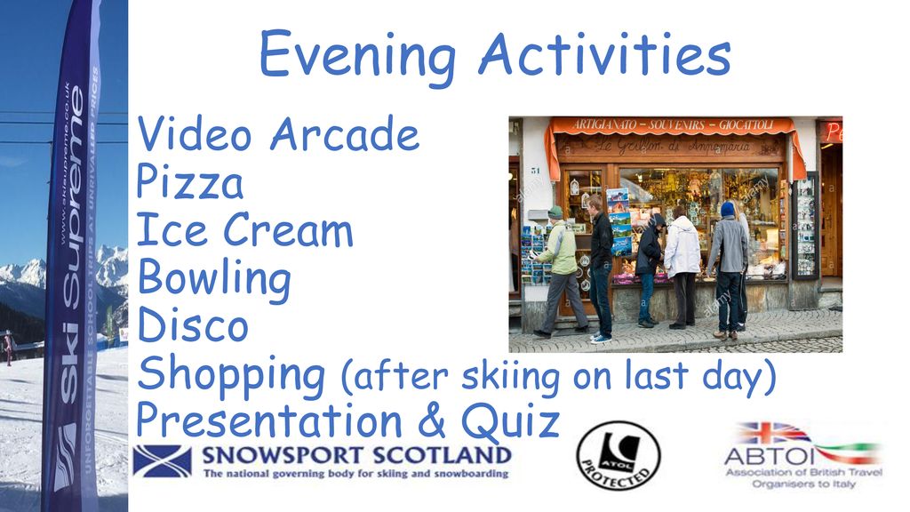 Evening Activities Video Arcade Pizza Ice Cream Bowling Disco