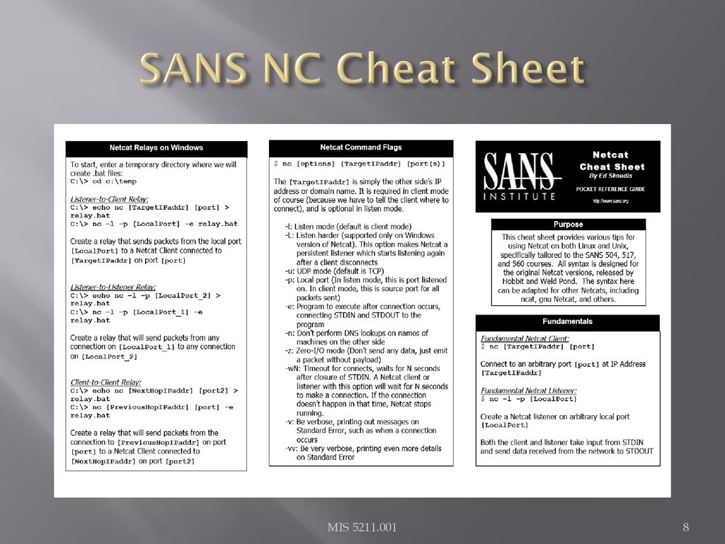 SANS NC Cheat Sheet MIS