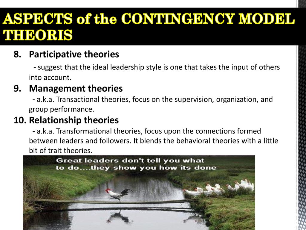 ASPECTS of the CONTINGENCY MODEL THEORIS