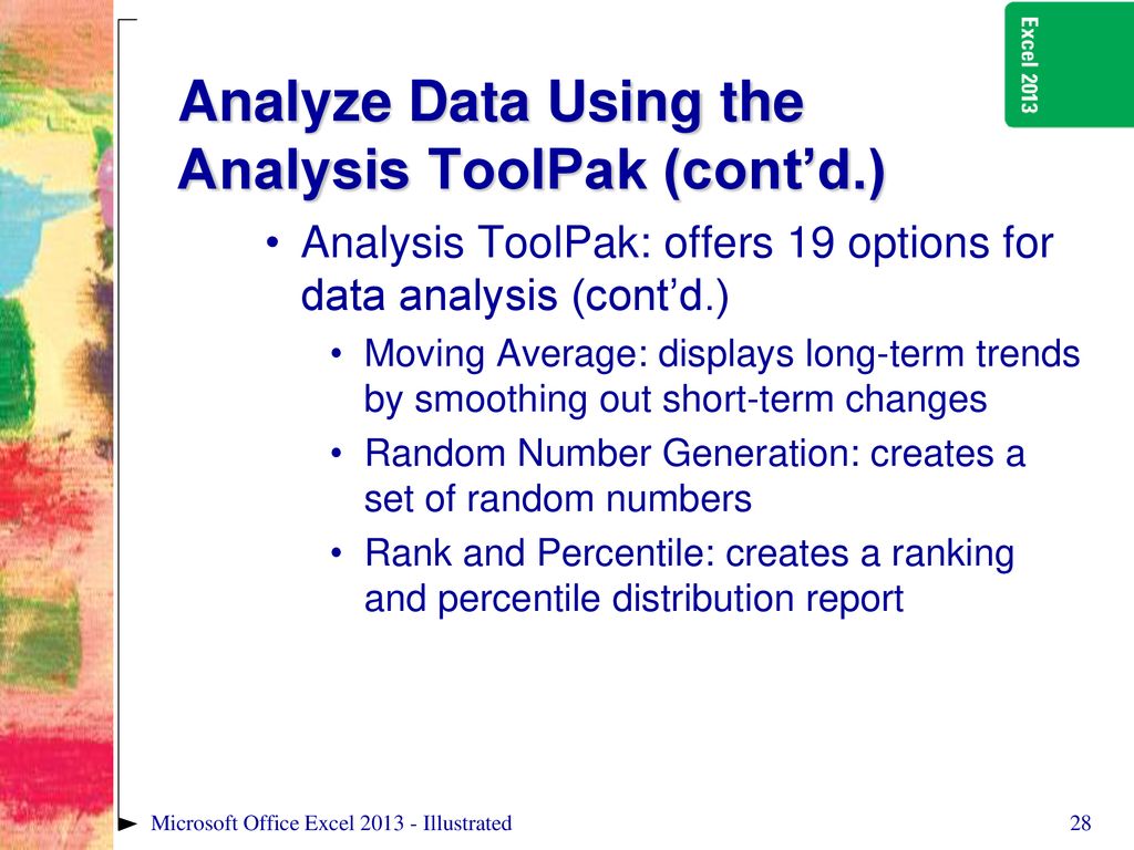 data analysis pack excel 2013