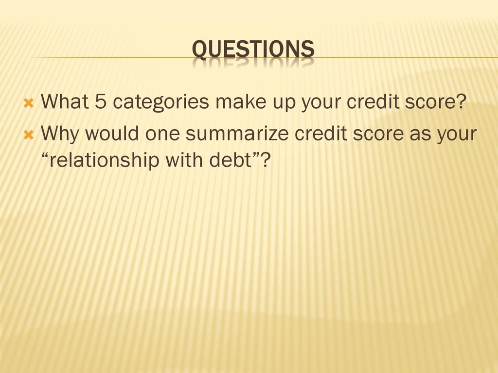 Questions What 5 categories make up your credit score