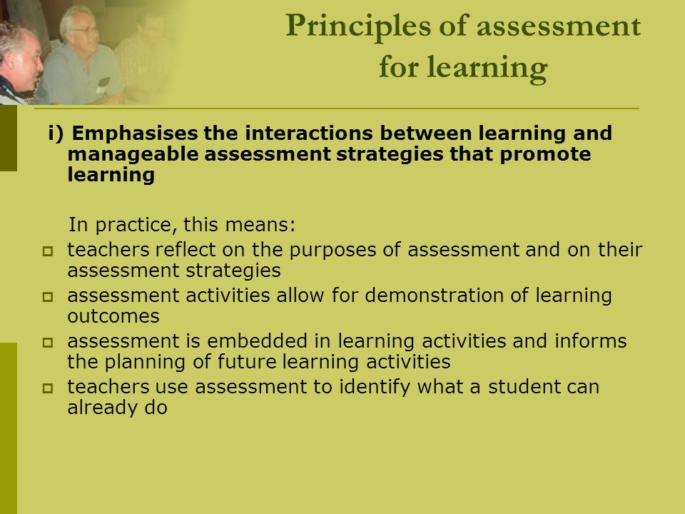 Principles of assessment for learning