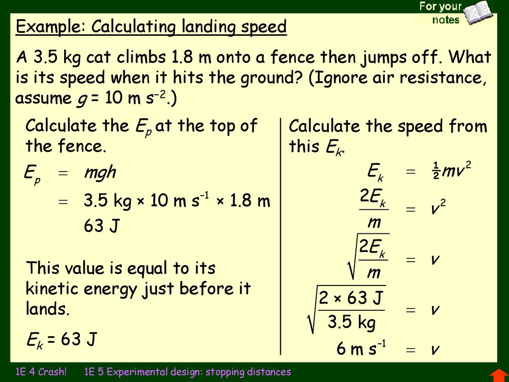 E energy energy calculating energy example calculating landing speed