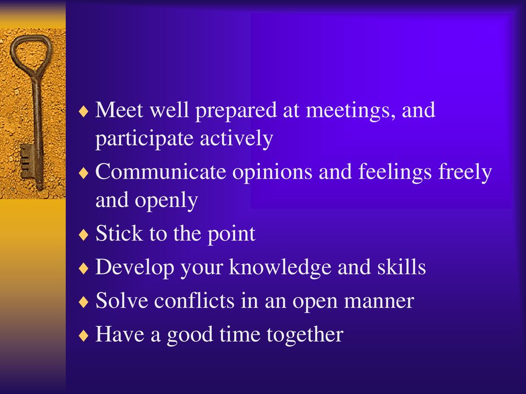 Meet well prepared at meetings, and participate actively