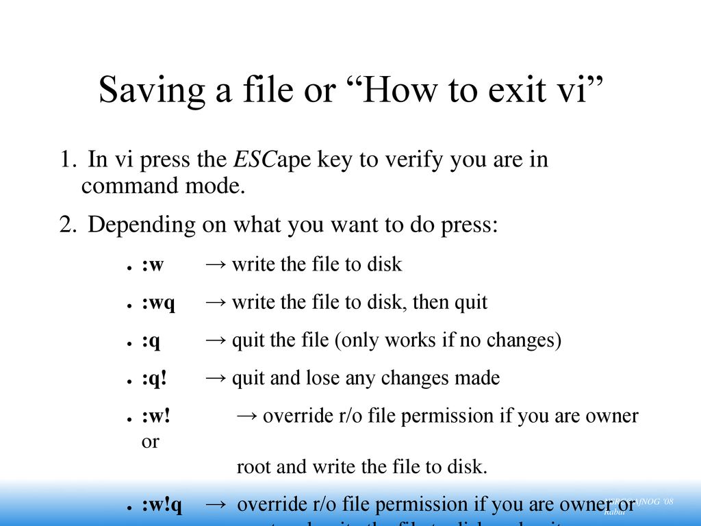 Saving a file or How to exit vi