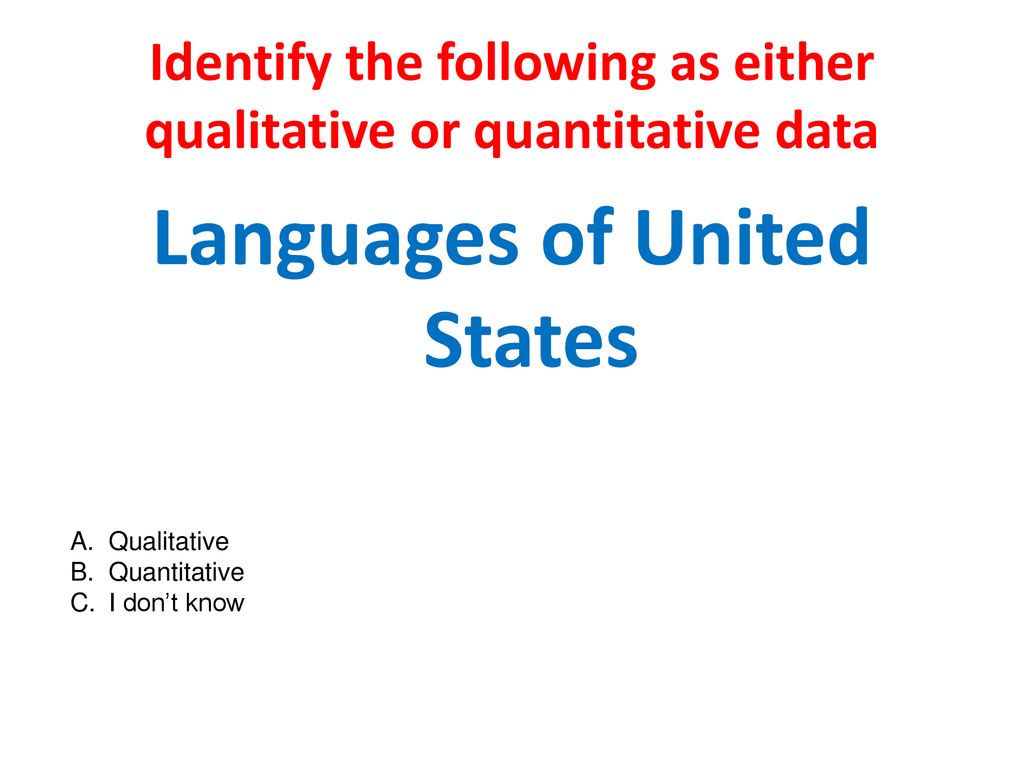 Identify the following as either qualitative or quantitative data