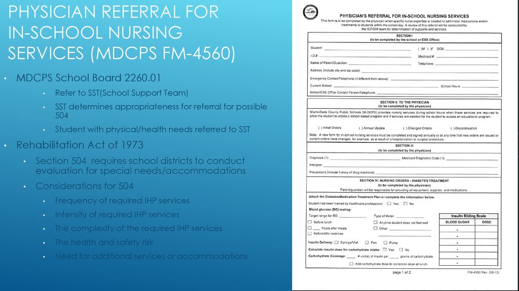 Physician referral for in-school nursing services (MDCPS FM-4560)