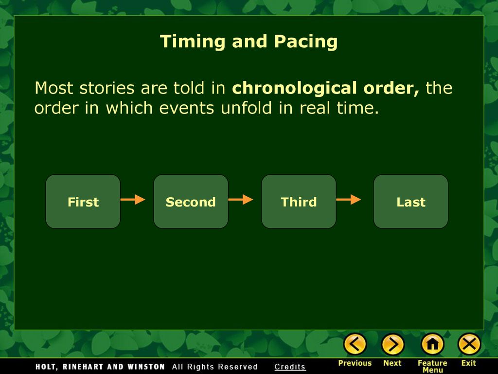 Timing and Pacing Most stories are told in chronological order, the order in which events unfold in real time.