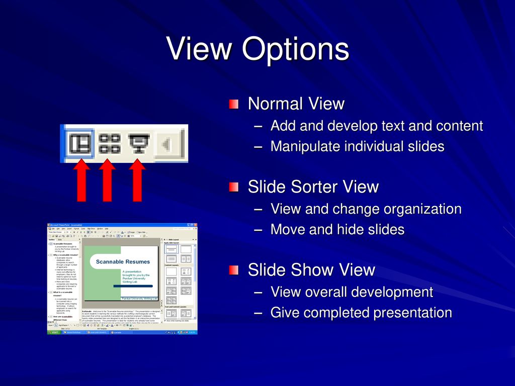 View Options Normal View Slide Sorter View Slide Show View