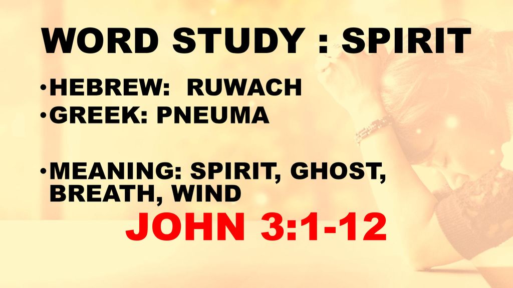 JOHN 3:1-12 WORD STUDY : SPIRIT HEBREW: RUWACH GREEK: PNEUMA