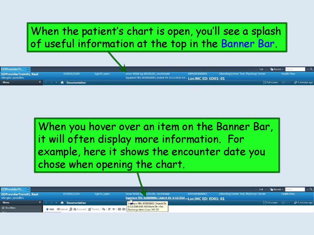 When the patient’s chart is open, you’ll see a splash of useful information at the top in the Banner Bar.