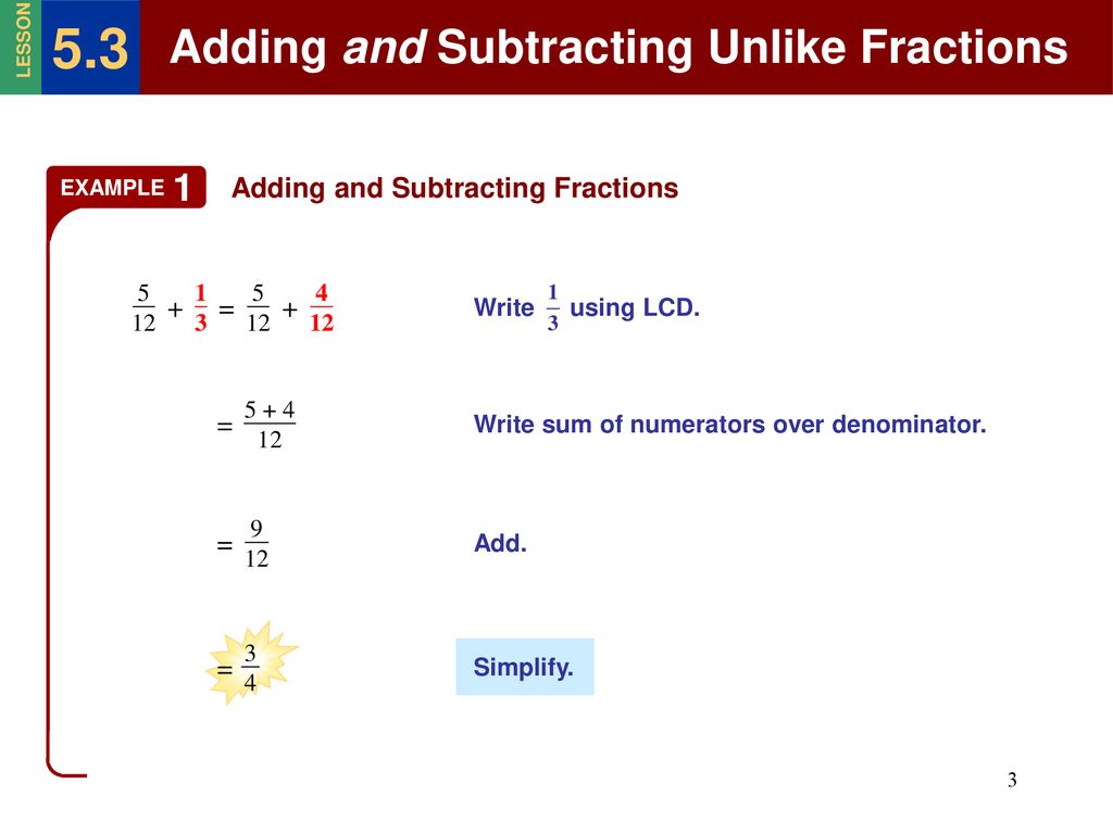 5.3 Adding And Subtracting Unlike Fractions - Ppt Download