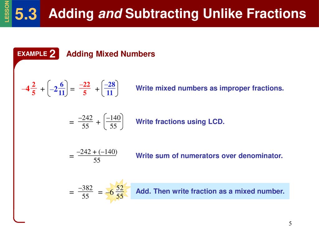 5.3 Adding And Subtracting Unlike Fractions - Ppt Download