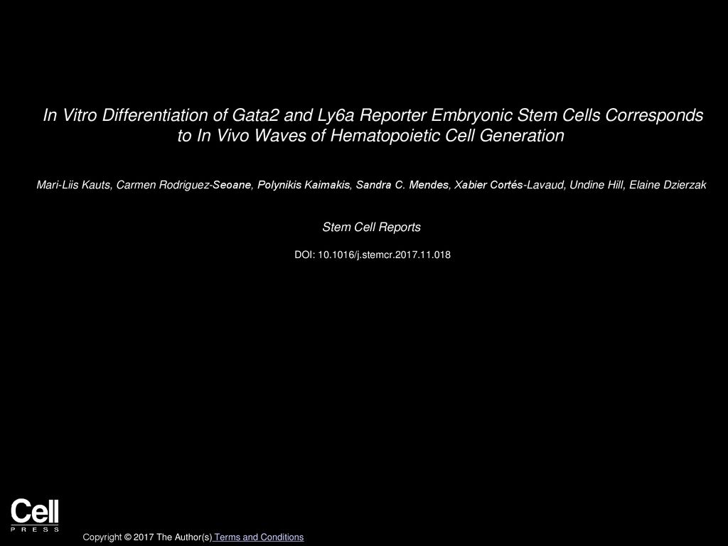 In Vitro Differentiation of Gata2 and Ly6a Reporter Embryonic Stem Cells Corresponds to In Vivo Waves of Hematopoietic Cell Generation