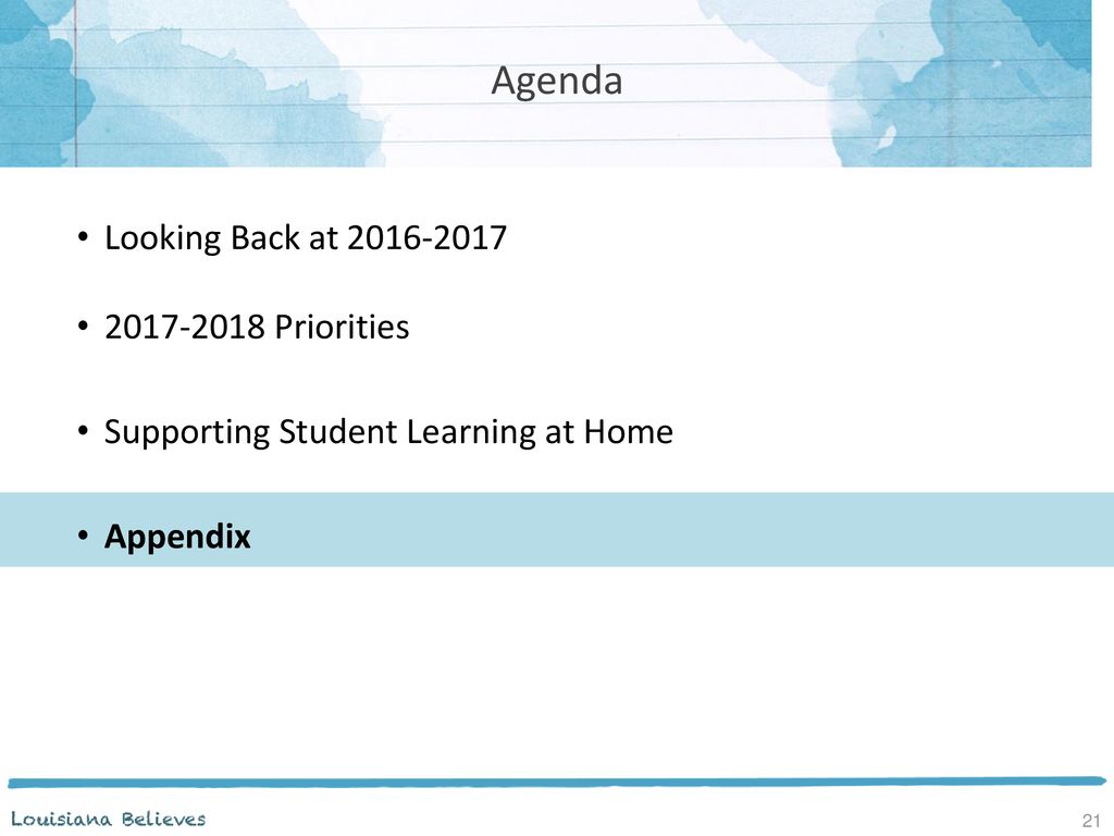 Agenda Looking Back at Priorities