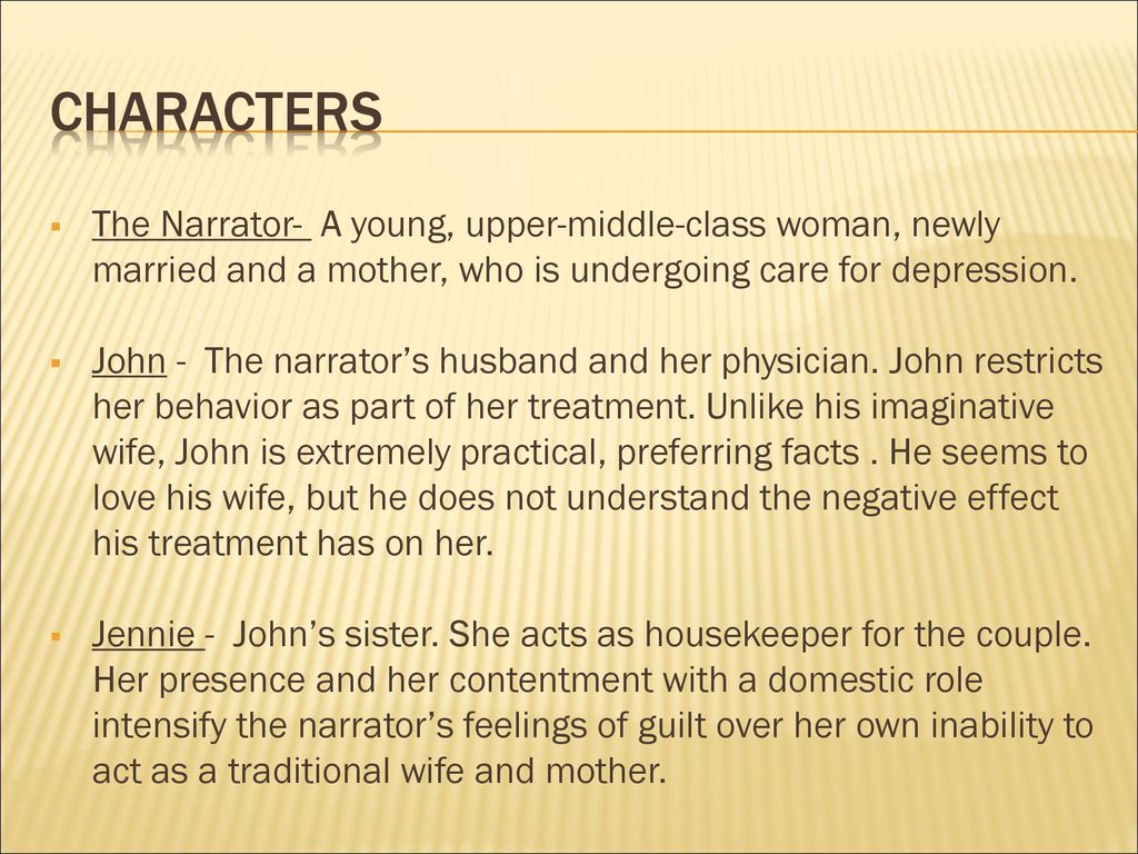 Jane in the Yellow Paper by CP Gilman  Characters  Summary  Video   Lesson Transcript  Studycom