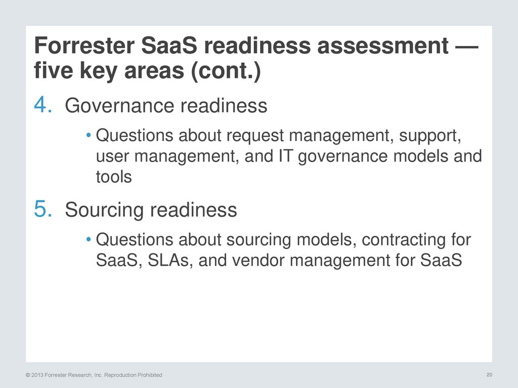 Forrester SaaS readiness assessment — five key areas (cont.)