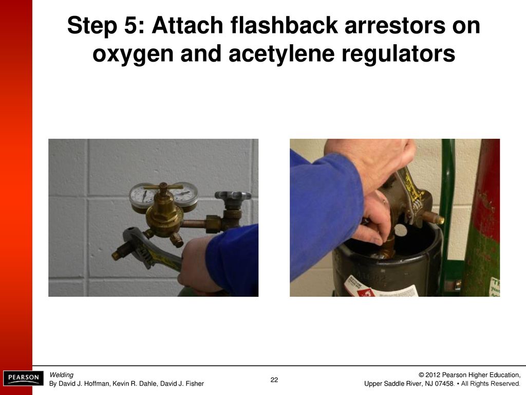 Step 5: Attach flashback arrestors on oxygen and acetylene regulators
