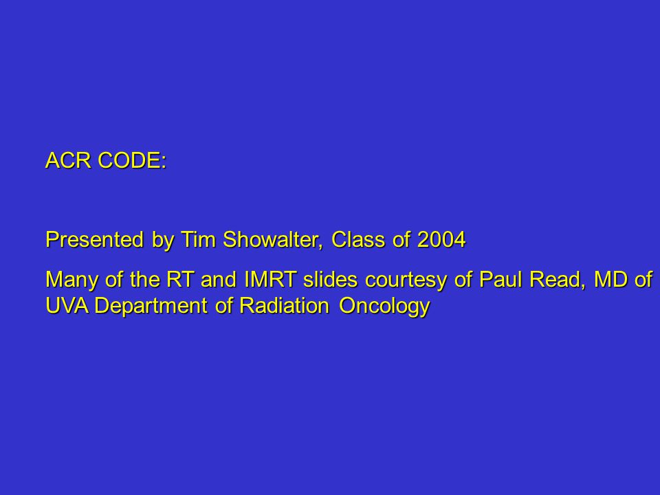 ACR CODE: Presented by Tim Showalter, Class of