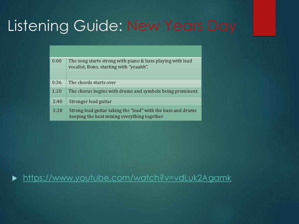 Listening Guide: New Years Day