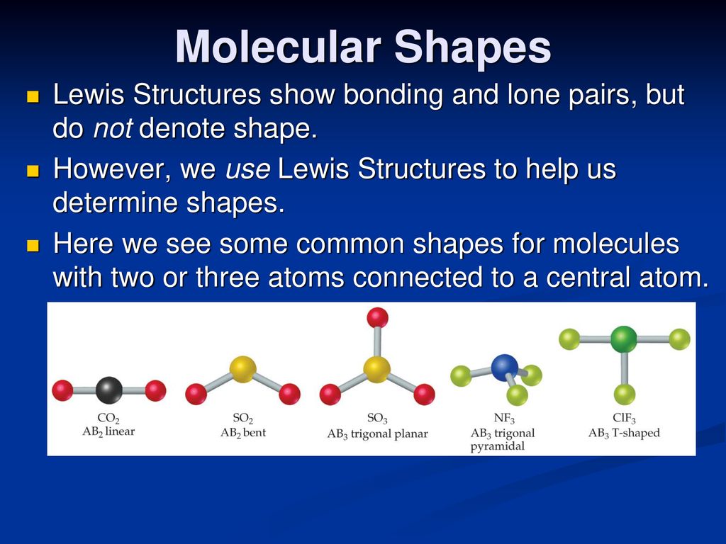 Here we see some common shapes for molecules with two or three atoms connec...