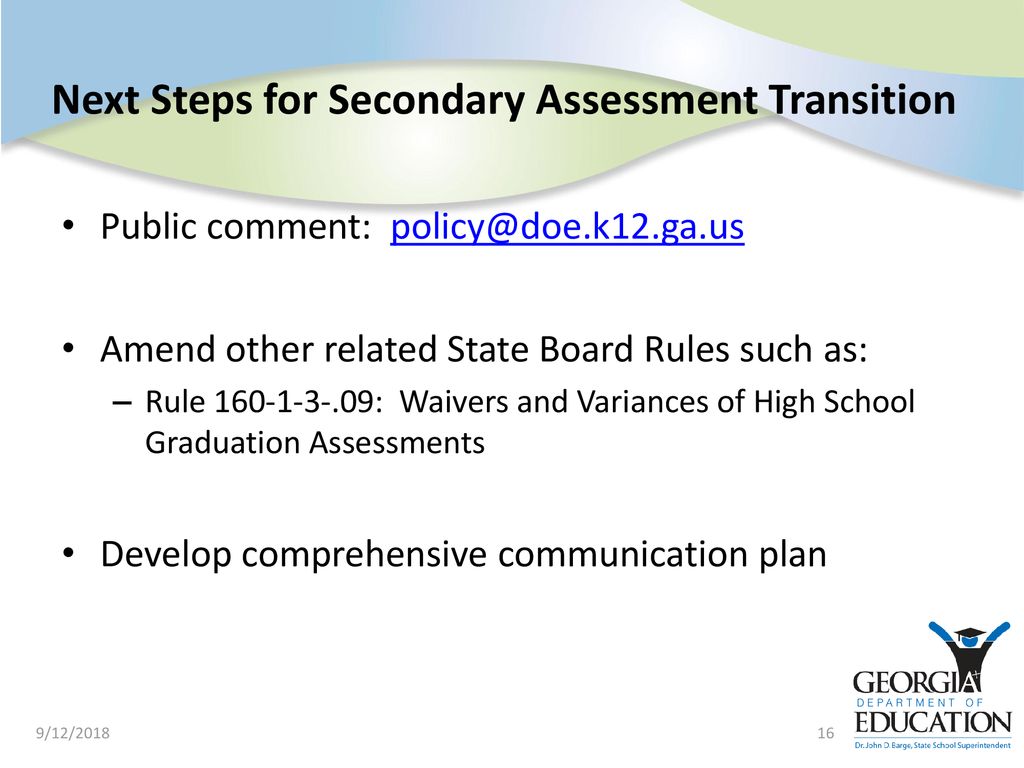 Next Steps for Secondary Assessment Transition