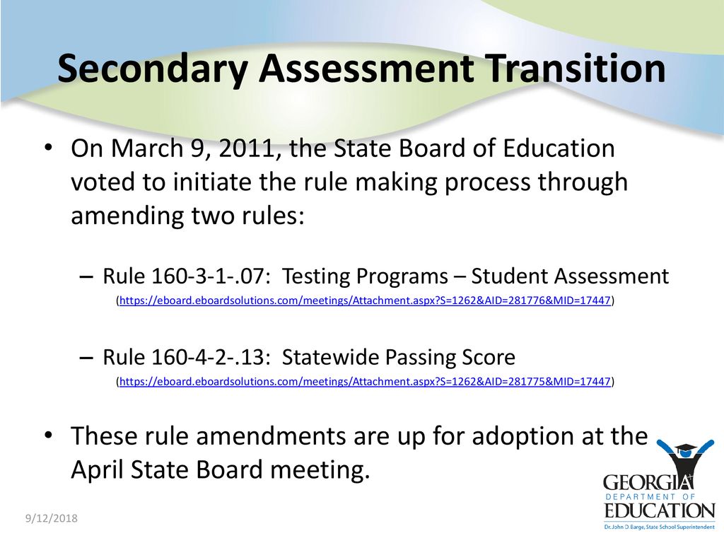 Secondary Assessment Transition