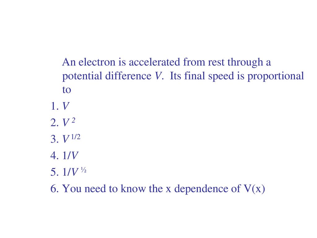 An electron is accelerated from rest through a potential difference V