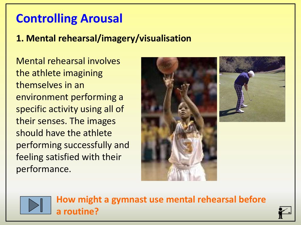 Controlling Arousal 1. Mental rehearsal/imagery/visualisation