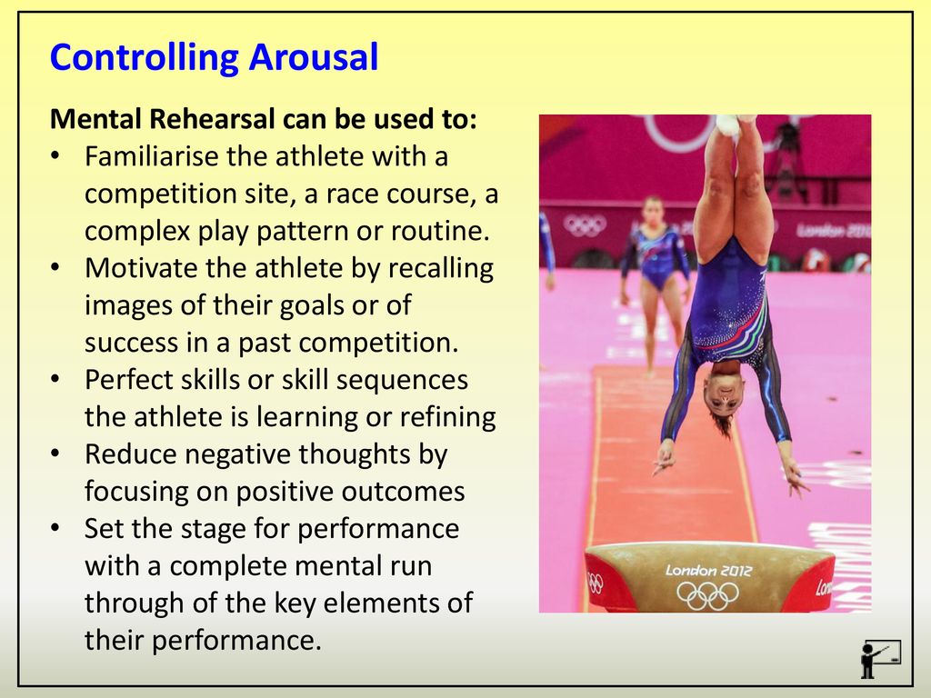 Controlling Arousal Mental Rehearsal can be used to: