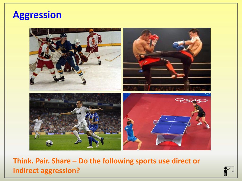Aggression Think. Pair. Share – Do the following sports use direct or indirect aggression